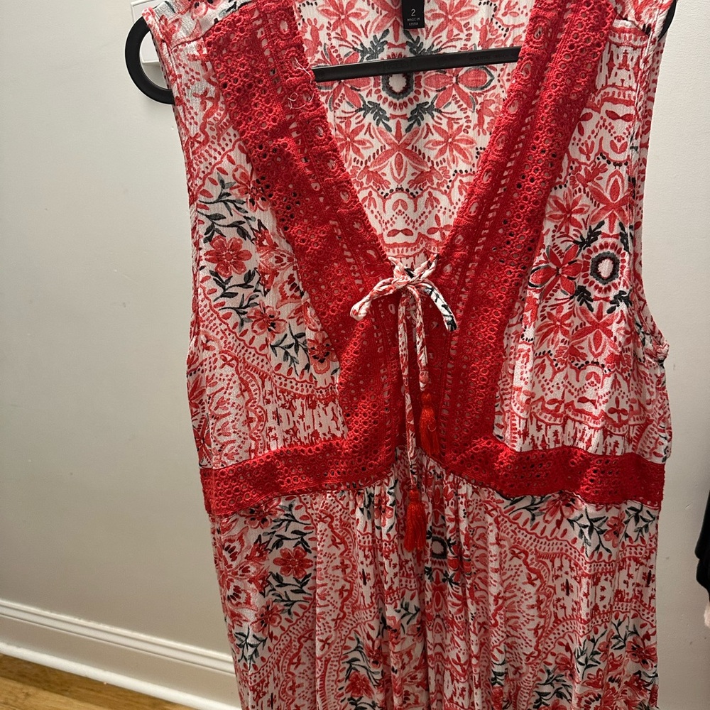 Red and White Sleeveless Top